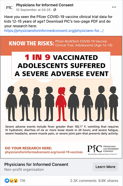 Have ‘1 in 9 Vaccinated Adolescents Suffered a Severe Adverse Reaction’ From the Pfizer Vaccine?