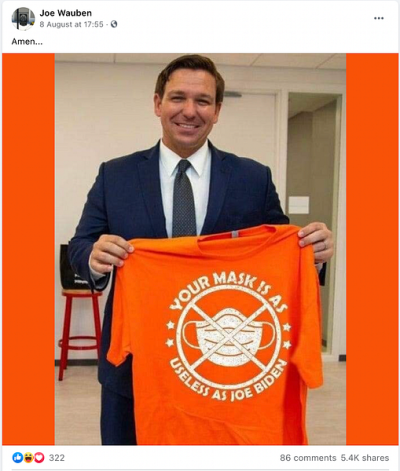Did Ron DeSantis Pose Holding an Anti-Mask T-Shirt?
