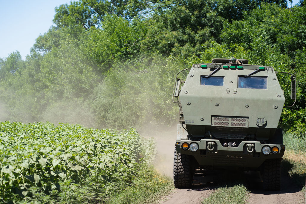 EASTERN UKRAINE , UKRAINE – JULY 1: HIMARS vehicle as seen driv