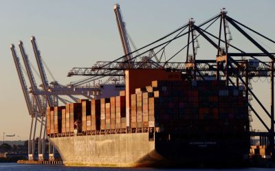 Container Ship Unloaded at GCT Terminal in Jersey City, New Jersey