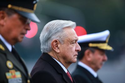 Mexican President Andres Manuel Lopez Obrador during a parade in Mexico City, Mexico. (Photo by Manu...
