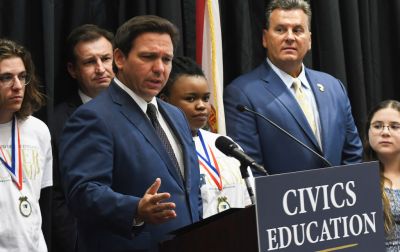 Florida Governor Ron DeSantis speaks at a press conference