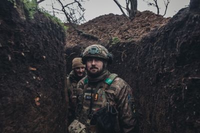 DONETSK OBLAST, UKRAINE - JAN 5: Ukrainian soldiers in a trench on the Vuhledar frontline in Donetsk...