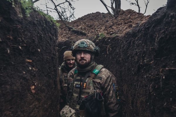 DONETSK OBLAST, UKRAINE - JAN 5: Ukrainian soldiers in a trench on the Vuhledar frontline in Donetsk...