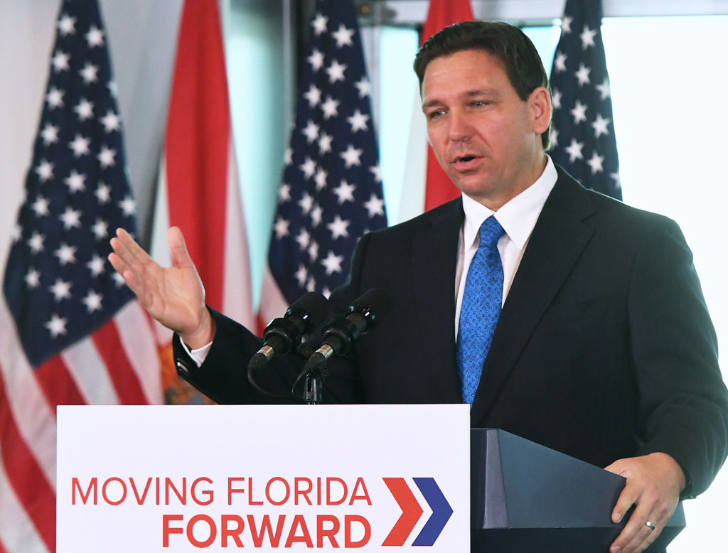 Florida Gov. Ron DeSantis speaks at a press conference to