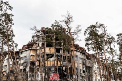 An apartment in Irpin destroyed by a Russian bombardment in