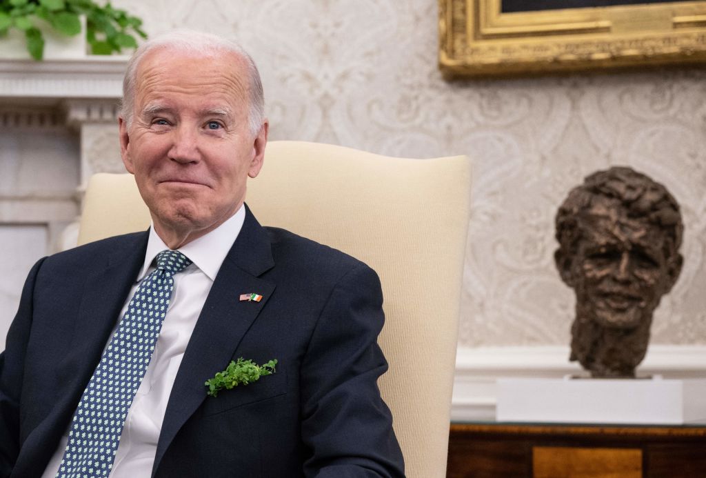 President Joe Biden in the Oval Office of the White House Friday. (Photo by ANDREW CABALLERO-REYNOLDS/AFP via Getty Images)