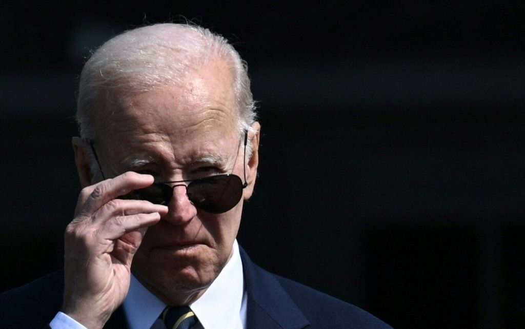 President Joe Biden looks on during a state visit welcoming ceremony for South Korean President Yoon Suk Yeol on the South Lawn of the White House on April 26, 2023. (Photo by Brendan Smialowski/AFP/Getty Images)