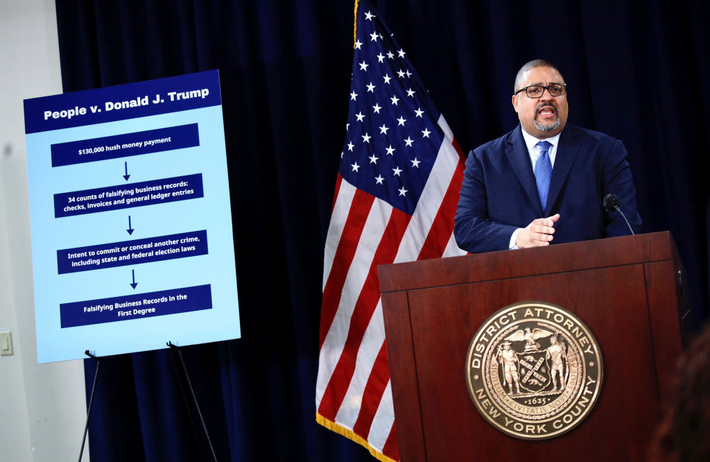 Manhattan District Attorney Alvin Bragg speaks during a press conference following the arraignment of former President Donald Trump April 4, 2023 in New York City. (Photo by Kena Betancur/Getty Images)