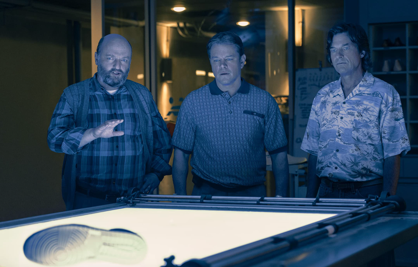 (Matthew Maher, Matt Damon, and Jason Bateman in 'Air.' Photo by ANACARBALLOSA/Ana Carballosa/Amazon...