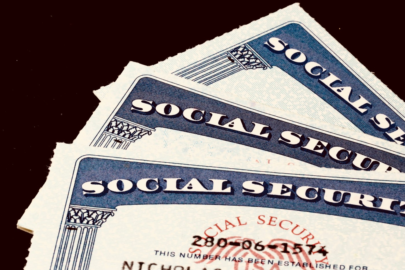 Close up of US Social Security Cards