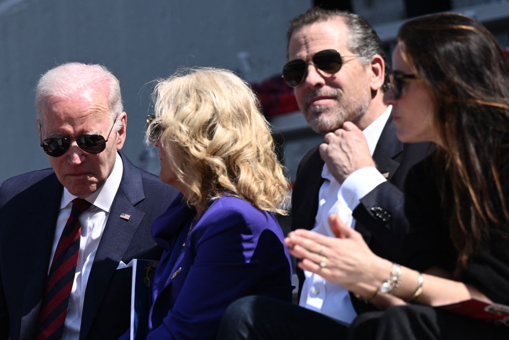 President Joe Biden and first lady Jill Biden joined by Hunter Biden and Ashley Biden on May 15, 2023, in Philadelphia, Pennsylvania. (Photo by BRENDAN SMIALOWSKI/AFP via Getty Images)