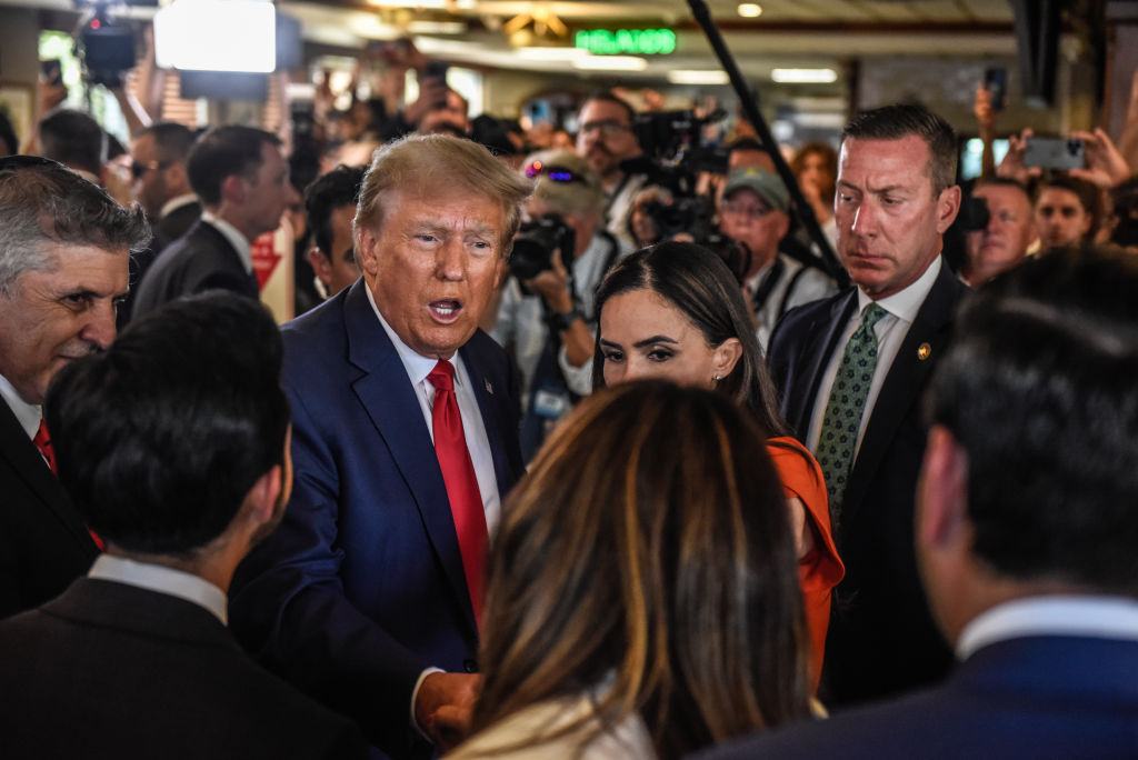 Former President Donald Trump visits Little Havana neighborhood after being arraigned in Miami. (Photo by Stephanie Keith/Getty Images)