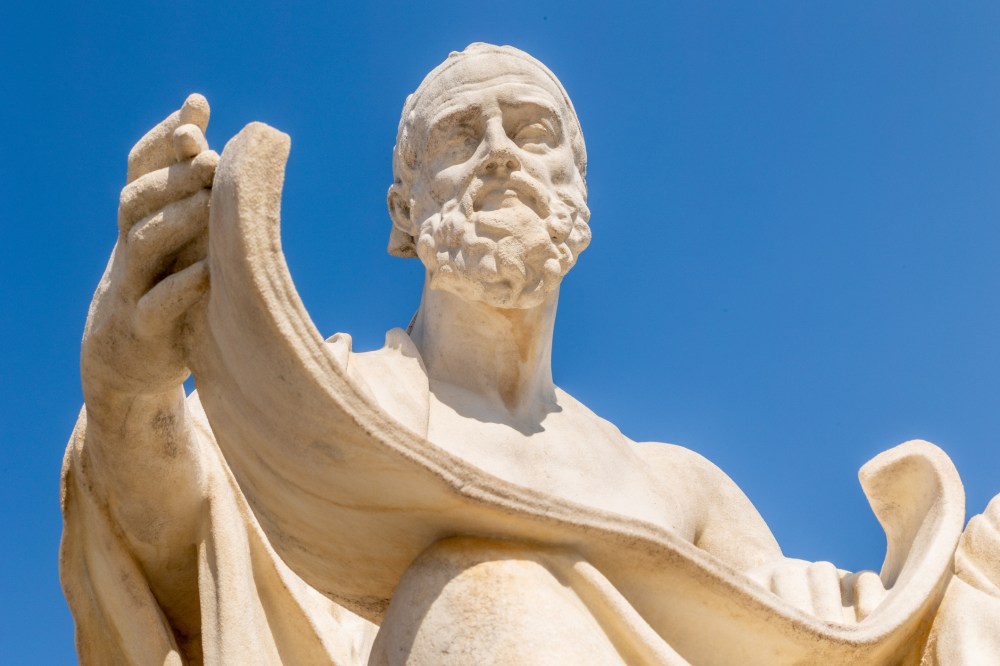 Historian Polybius with scroll statue, Vienna