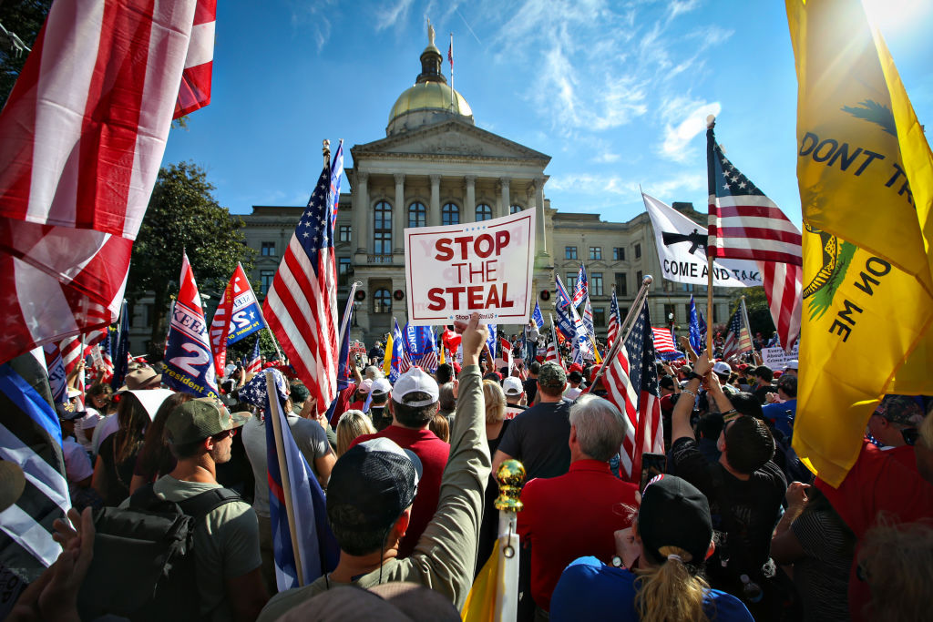 Hundreds gather at the Stop the Steal Rally in Atlanta, GA.