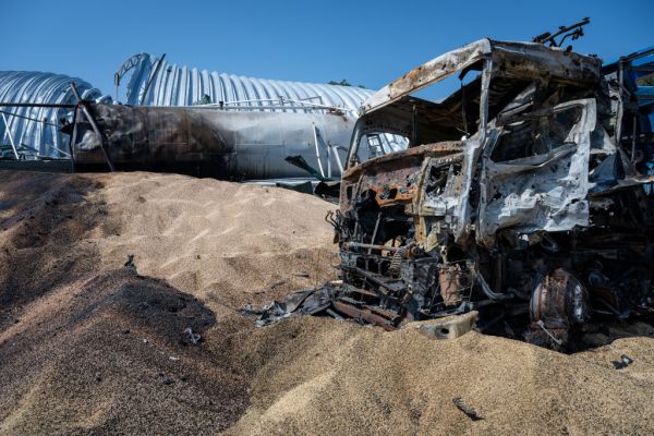 Ukrainians Clean Up After Russian Rocket Attacks On Grain Stores Near Odesa