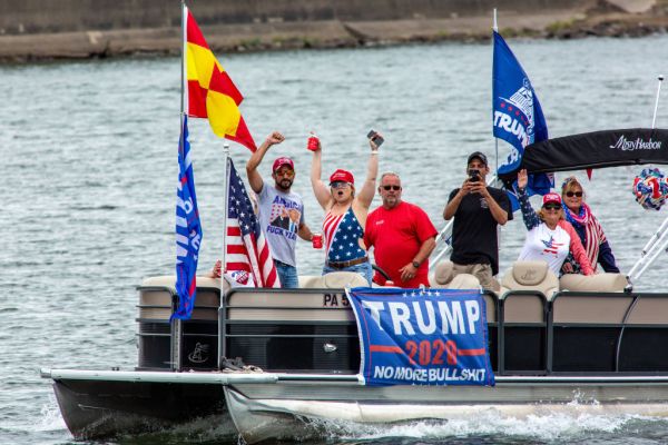 A boat takes part in a pro-Trump boat parade on the