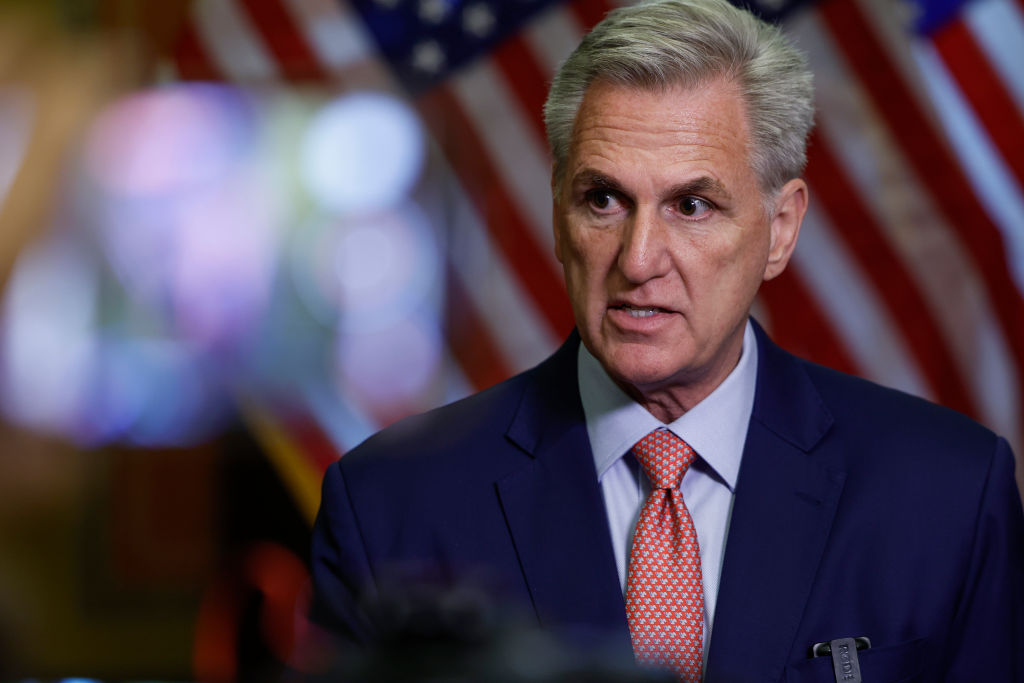 Speaker of the House Kevin McCarthy speaks to reporters outside the Speakers Balcony at the U.S. Capitol Building on July 25, 2023, in Washington, D.C. (Photo by Anna Moneymaker/Getty Images)