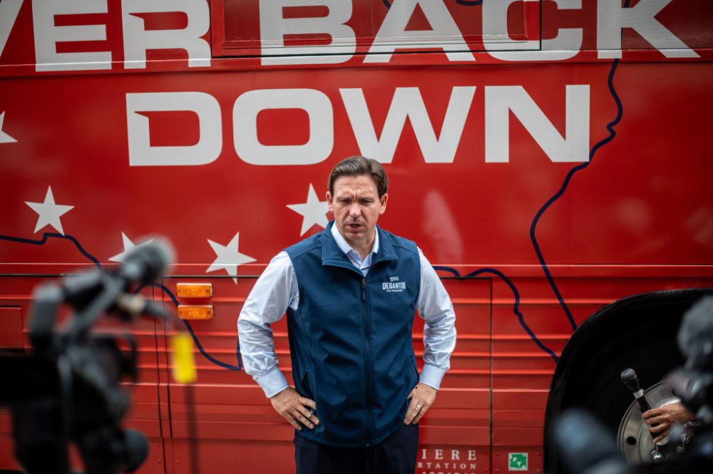 CHARITON, IA-JULY 27: Flordia Governor Ron DeSantis speaks to m