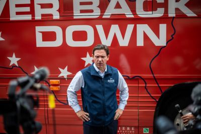 CHARITON, IA-JULY 27: Flordia Governor Ron DeSantis speaks to m