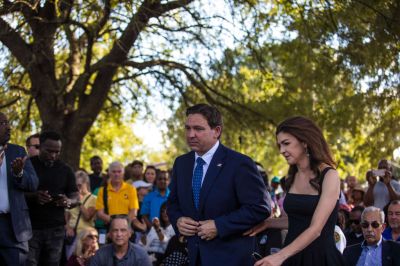 JACKSONVILLE, FL – AUG, 2023:  Governor Ron DeSantis and his wi