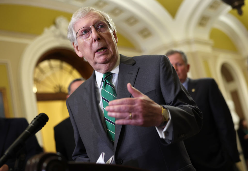 Senate Minority Leader Mitch McConnell speaks to the media at the U.S. Capitol on June 21, 2023, in Washington, D.C. (Photo by Kevin Dietsch/Getty Images)