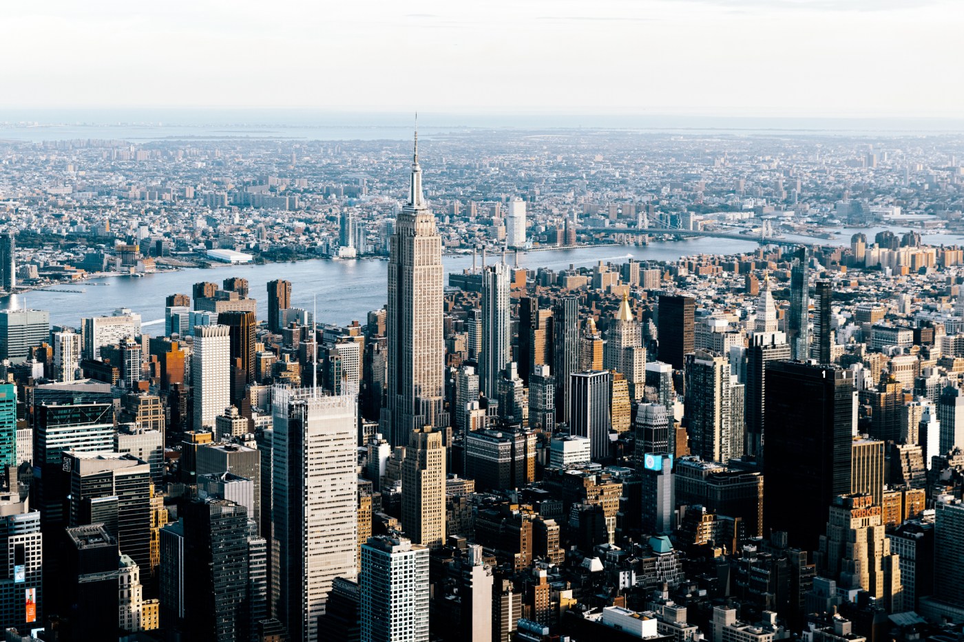 Aerial view of New York City cityscape with Empire State Building, USA