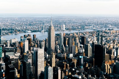 Aerial view of New York City cityscape with Empire State Building, USA