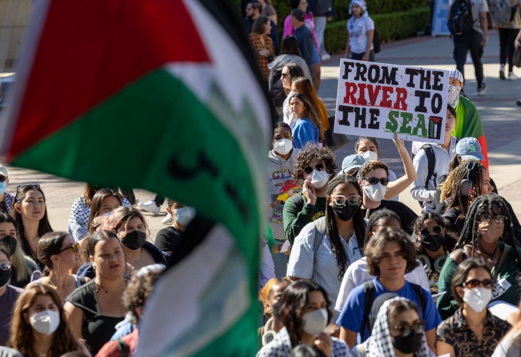 UCLA students march and rally against medeast was and demand UC Regents divest from defense industries