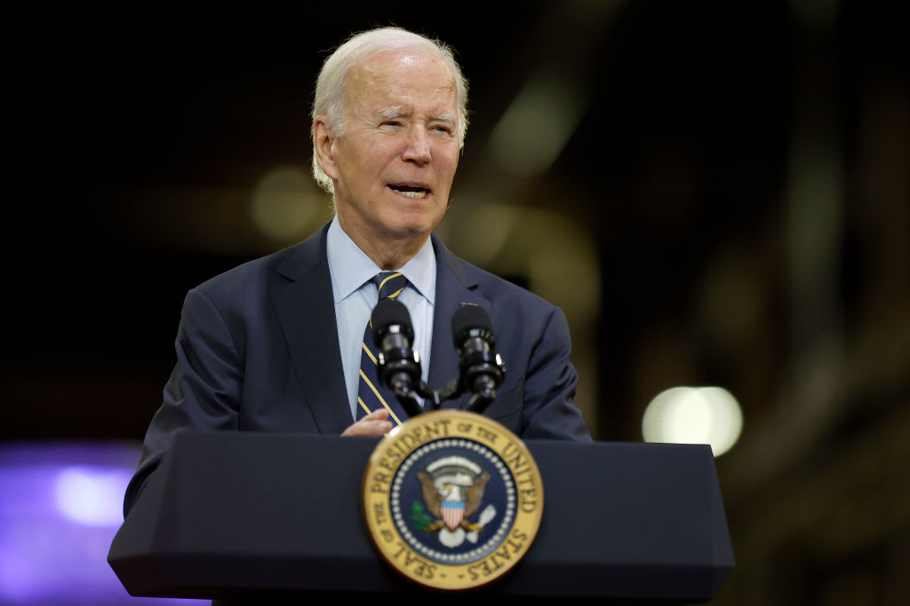 President Biden Speaks On His Bidenomics Economic Plan And Its Investment In Passenger Rail At An Amtrak Facility In Delaware