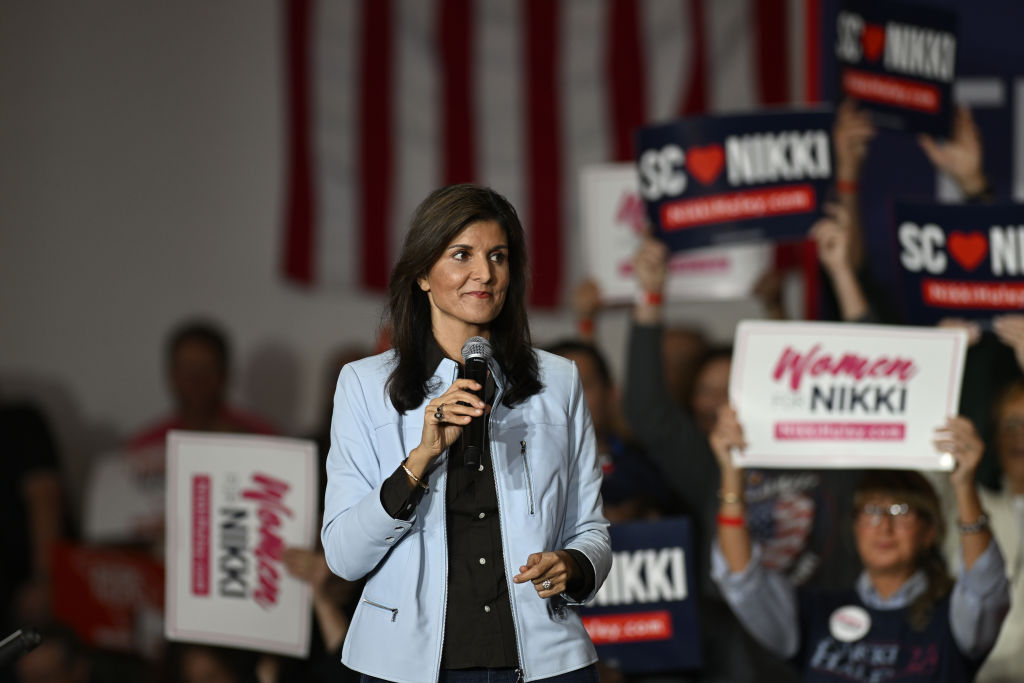 Republican presidential candidate Nikki Haley holds a Town Hall campaign event in US