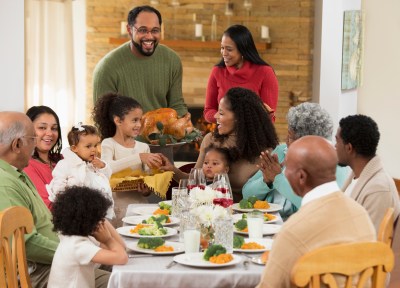 Family eating Thanksgiving dinner