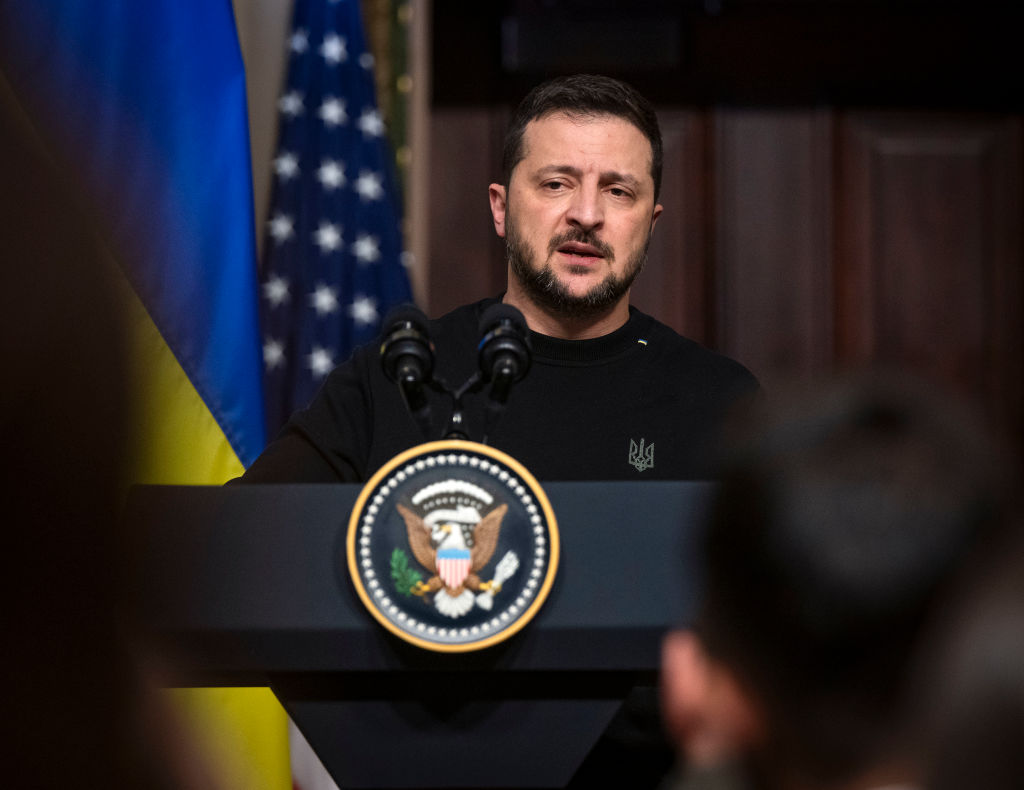 President Joe Biden holds a press conference in the Indian Treaty room with President Volodymyr Zelensky of Ukraine, on December 12 in Washington, DC.
