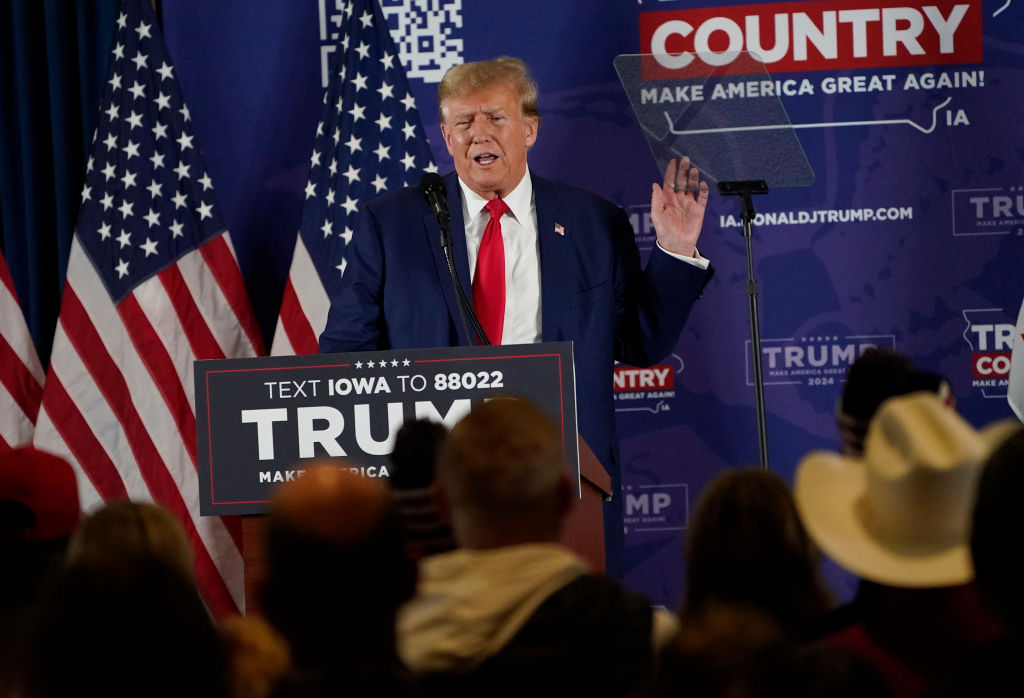 Former President Donald Trump speaks during a campaign event on January 5, 2024, in Sioux Center, Iowa. (Photo by Jabin Botsford /The Washington Post via Getty Images)