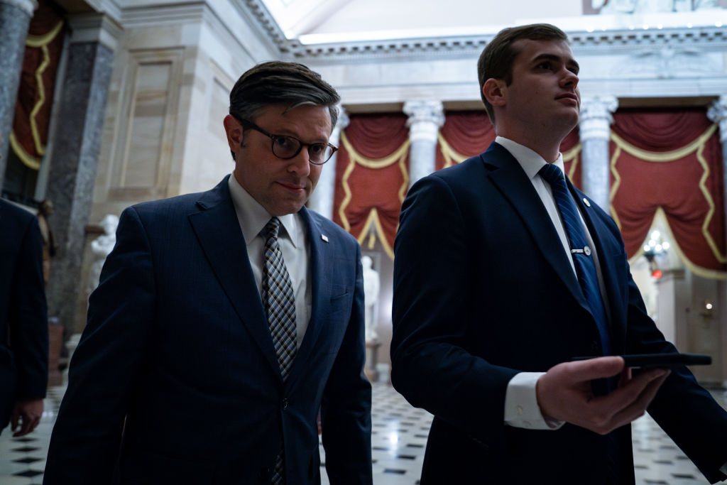 House Speaker Mike Johnson returns to his office at the U.S. Capitol on January 18, 2024, in Washington, D.C. (Photo by Kent Nishimura/Getty Images)