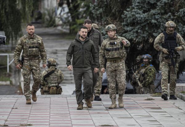 Ukrainian President Volodymyr Zelenskyy in Izium after the city was regained from Russian forces