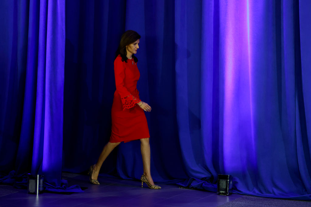 Nikki Haley arrives to announce the suspension of her presidential campaign at her campaign headquarters in Daniel Island, South Carolina on March 6, 2024. (Photo by Anna Moneymaker/Getty Images)