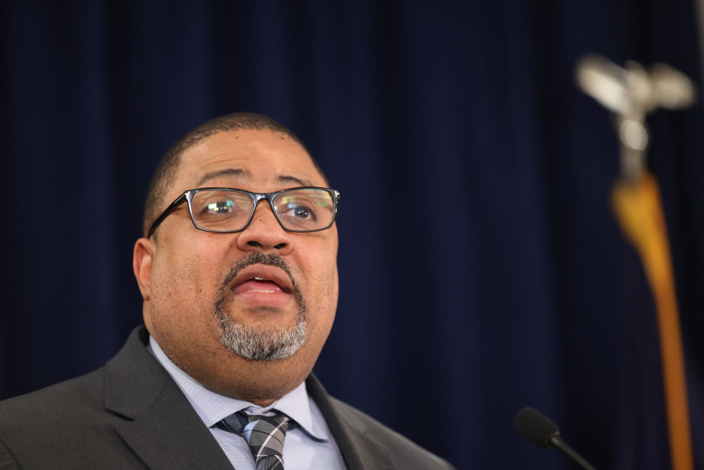 Manhattan District Attorney Alvin Bragg speaks during a press conference on March 21, 2024, in New York City.  (Photo by Michael M. Santiago/Getty Images)