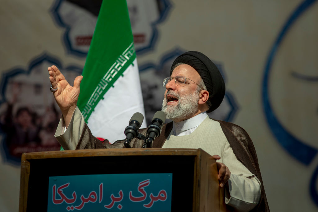 Iranian President Ebrahim Raisi speaks during a rally outside the former U.S. Embassy in Tehran on November 4, 2022.  (Photo by Contributor#072019/Getty Images)