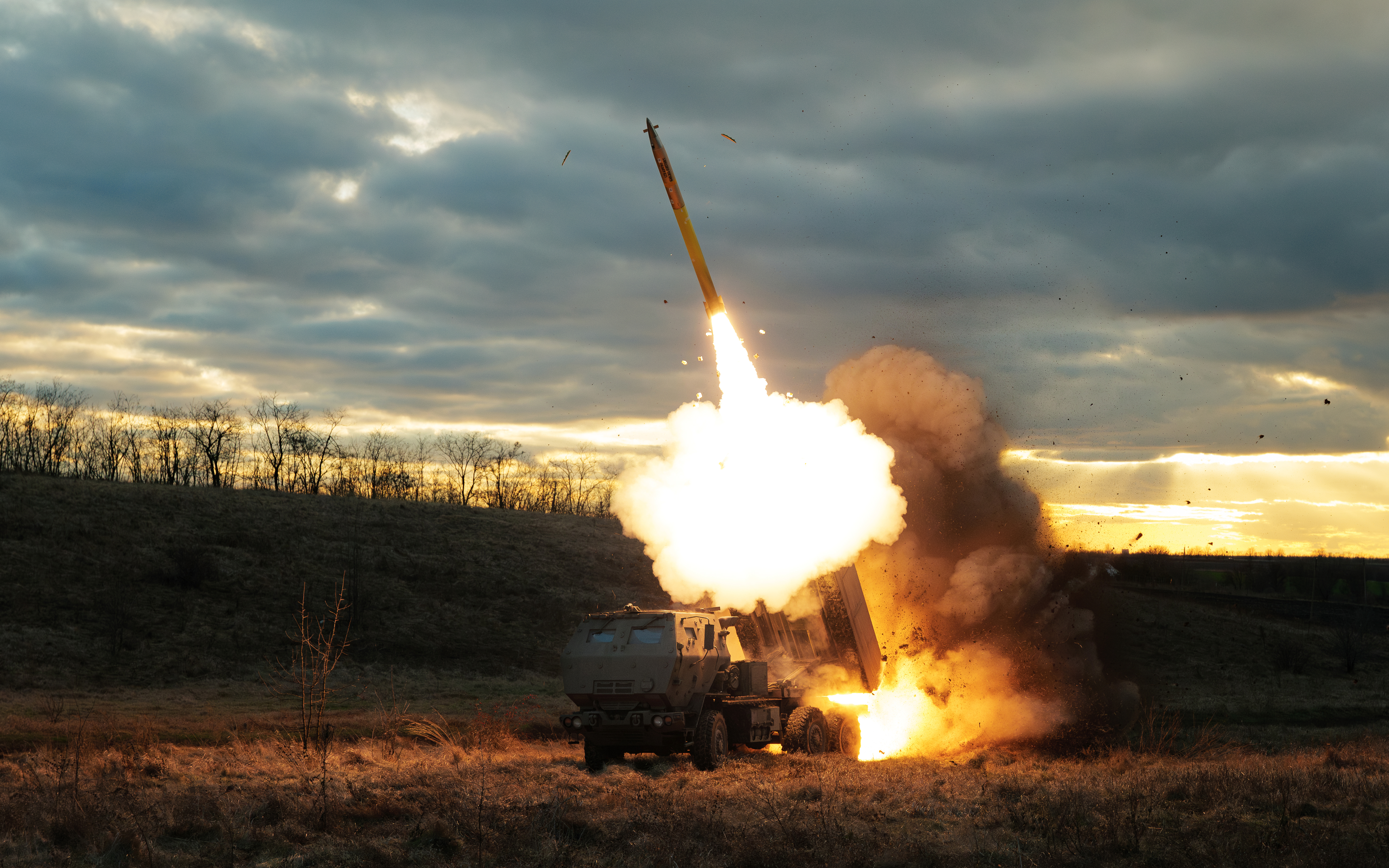 An M142 HIMARS launches a rocket on a Russian position from an unspecified location in Ukraine on December 29, 2023. (Photo by Serhii Mykhalchuk/Global Images Ukraine via Getty Images)