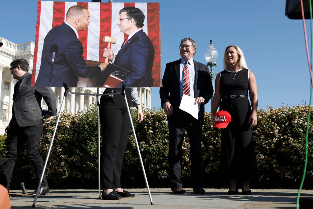 Reps. Greene And Massie Hold Capitol Hill Press Conference On House Speakership