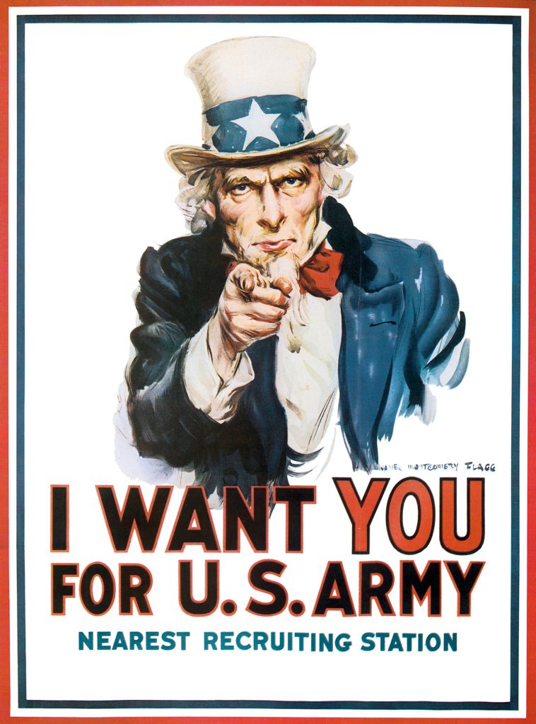 USA: ‘I Want You for US Army’, World War I US Army recruitment poster, James Montgomery Flagg, 1917