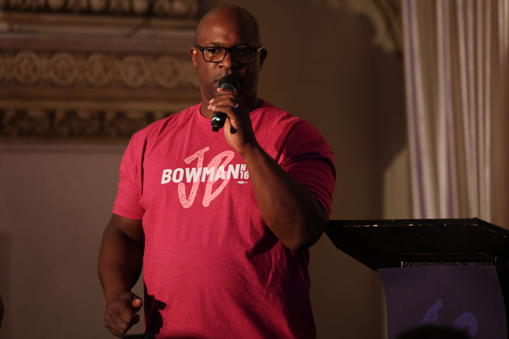 U.S. Rep. Jamaal Bowman of New York speaks during his election night party at the Grand Roosevelt Ballroom in New York City on June 25, 2024. (Photo by Michael M. Santiago/Getty Images)