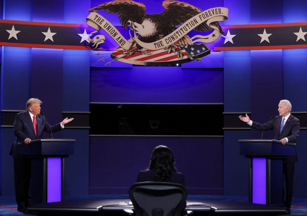 Donald Trump and Joe Biden and moderator participate in a presidential debate at Belmont University in Nashville, Tennessee, on October 22, 2020. (Photo by CHIP SOMODEVILLA/POOL/AFP via Getty Images)