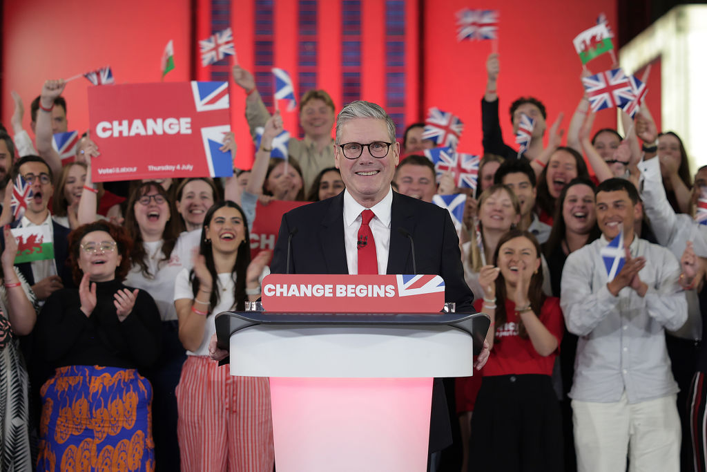 Labour Leader Keir Starmer celebrates winning the 2024 General Election with a speech at Tate Modern in London, England, on July 5, 2024. (Photo by Ricky Vigil/Getty Images)