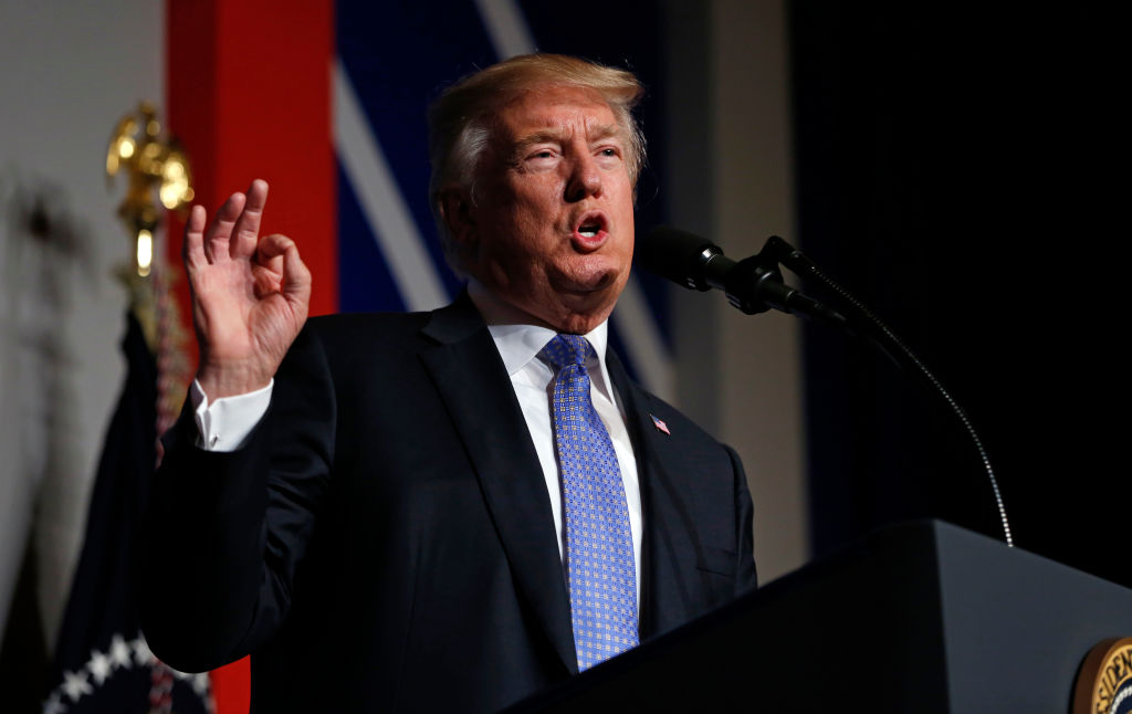 President Donald Trump Speaks At Heritage Foundation Meeting