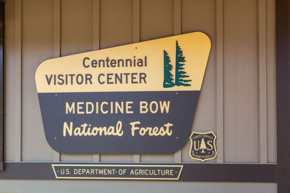 Sign at the Centennial Snowy Range Visitor Center at the entrance to the Medicine Bow National Forest