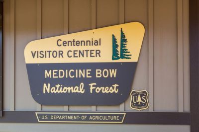 Sign at the Centennial Snowy Range Visitor Center at the entrance to the Medicine Bow National Forest