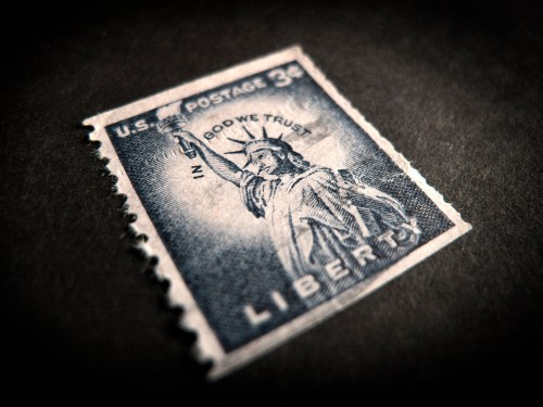Statue of Liberty on old US 3 cents postage stamp