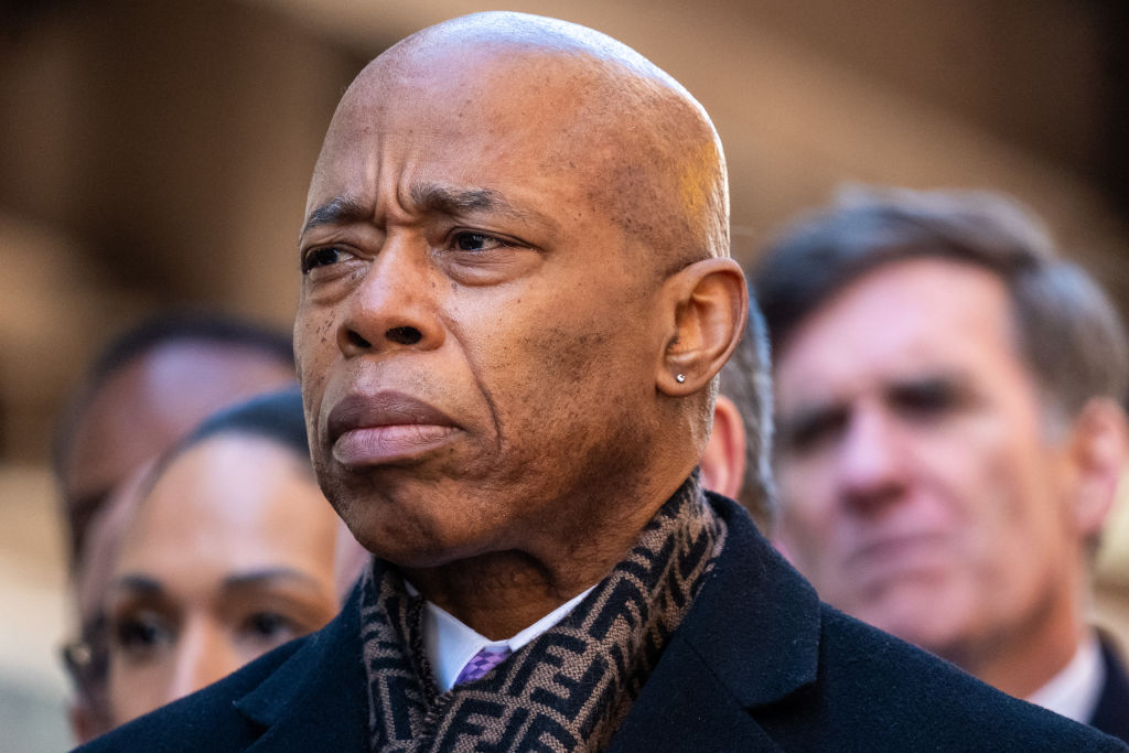 New York City Mayor Eric Adams attends a memorial for the 30th anniversary of the killing of teenager Ari Halberstam on the Brooklyn Bridge on March 01, 2024 in New York City. (Photo by Spencer Platt/Getty Images)